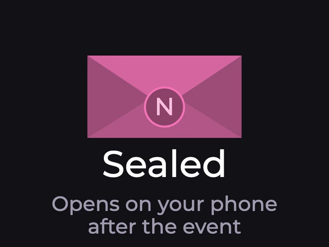 A pink sealed envelope: opens on your phone after the event